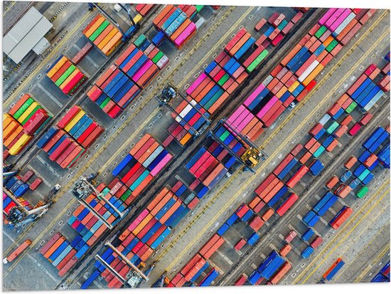 WallClassics - Vlag - Zeecontainers in de Haven gestapeld - 80x60 cm Foto op Polyester Vlag