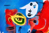 JJ-Art (Glas) 120x80 | Abstract gezicht met oog in Herman Brood stijl - kleurrijk - felle kleuren - kunst - woonkamer slaapkamer | vrouw of man, blauw rood groen geel, modern | Foto-schilderij-glasschilderij-acrylglas-acrylaat-wanddecoratie