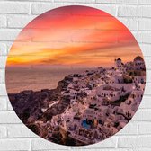 Muursticker Cirkel - Uitzicht over Klassieke Griekse Stad tijdens de Zonsondergang - 80x80 cm Foto op Muursticker