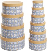 Set van opstapelbare opbergboxen DKD Home Decor dieren Cirkelvormig Blauw Karton (37,5 x 37,5 x 18 cm)