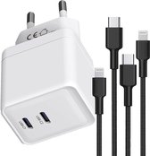 Snellader USB C - Geschikt voor iPhone, iPad - Oplader met 2x USB C naar 8-PIN Kabel Nylon Gevlochten - GaN Technologie - 35W Super Fast Charger