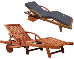 Casaria Ligstoel Tami Sun – Acacia incl. Kussen & Wielen – Antraciet
