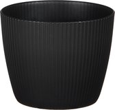 Mica Decorations - Plantenpot/bloempot - kunststof - zwart/ribbels- D13,5/H11 cm