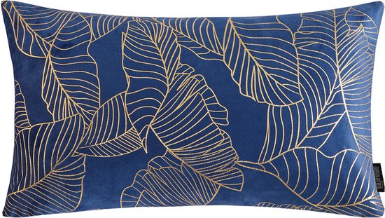 Sierkussen Velvet Leaves Long Blauw | 30 x 50 cm | Velvet/Polyester