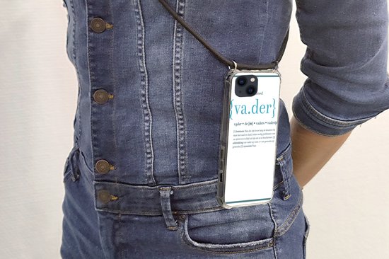 Telefoonhoesje Geschikt voor iPhone 13 - Quotes - Vader definitie - Spreuken - Woordenboek - Siliconen - Crossbody - Backcover met Koord - Telefoonhoesje met koord - Hoesje met touw Telefoonhoesje