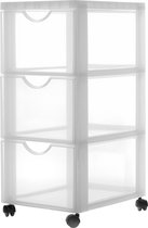 Commode IRIS Ohyama Design Chest - 3 tiroirs x 15L - Plastique - Wit/ Transparent - Avec roulettes
