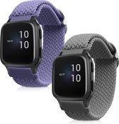 kwmobile Horlogebandjes geschikt voor Garmin Venu Sq Music / Sq - 2 x Nylon Smartwatch bandje in grijs / lavendel.