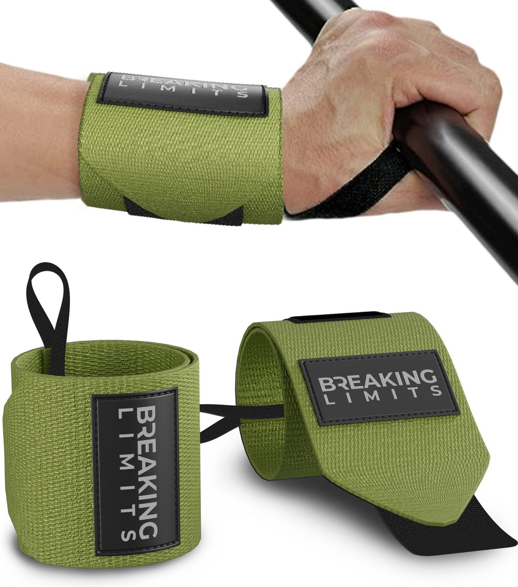 Breaking Limits Wrist Wraps voor Fitness & Crossfit – Polsbanden voor Krachttraining –Polsbrace - Militairgroen - 2 Stuks