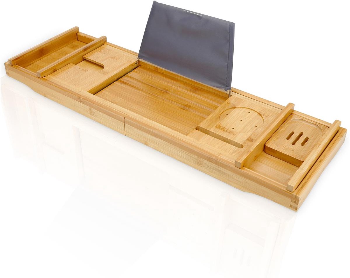 Plateau De Bain Bambou Extensible - Support Baignoire Réglable Avec Porte-Savon