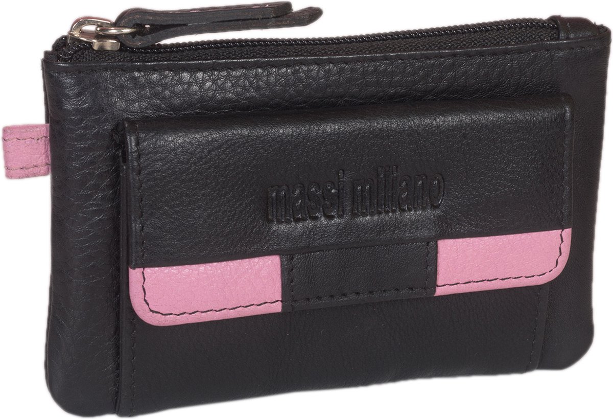 Massi Miliano Sleutel-etui Unisex Nappa Leer Zwart/roze - ( 9093-6+79) -