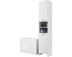 Casaria Badkamermeubel - Wastafel 60x30x60cm Hogekast 34x26x170cm – Wit