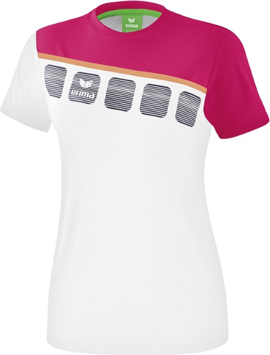 Erima Teamline 5-C T-Shirt Meisjes Wit-Love Rose-Peach Maat 152