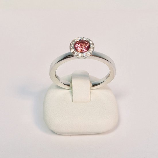 Foto: Witgouden ring r c wg14 nous 18 karaat diamant roze toermalijn uitverkoop juwelier verlinden st hubert van 1215 voor 989 