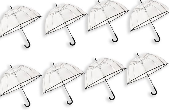 8 x Transparante koepelparaplu 85 cm - doorzichtige paraplu - trouwparaplu - bruidsparaplu - stijlvol - plastic - automatisch - trouwen - bruiloft - trendy - fashionable