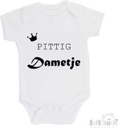 100% Katoenen Romper "Pittig dametje" Unisex Katoen Wit/zwart Maat 56/62