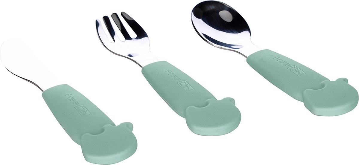 Goedkoopste FreeON kinderbestek set van roestvrijstaal met Siliconen handgrepen - Olifant - Groen
