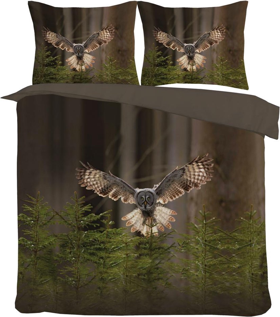 Dekbedovertrek -Vliegende-UIL- Taupe-Tweepersoons Lits-jumeaux -240 x 220-cm + 2 kussenslopen 60x70cm