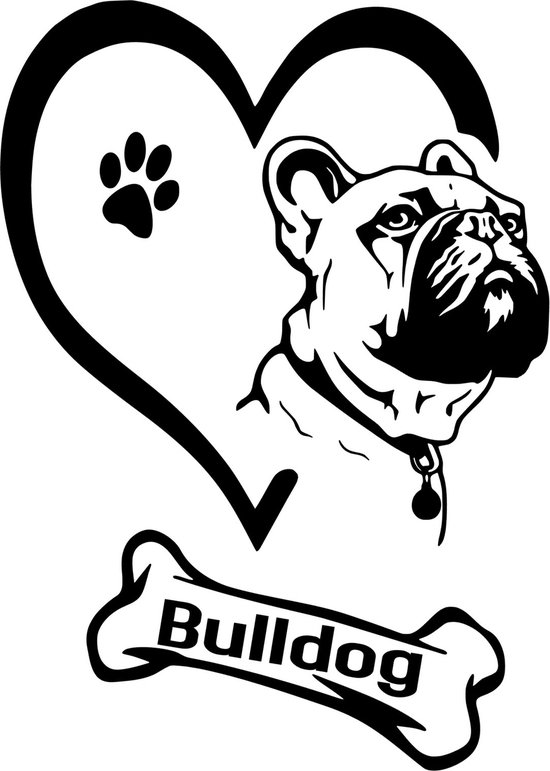 Deoratieve Auto - Raamsticker Hart - Bulldog - Frenchie - Franse Bulldog - Bone - Hond - Dieren