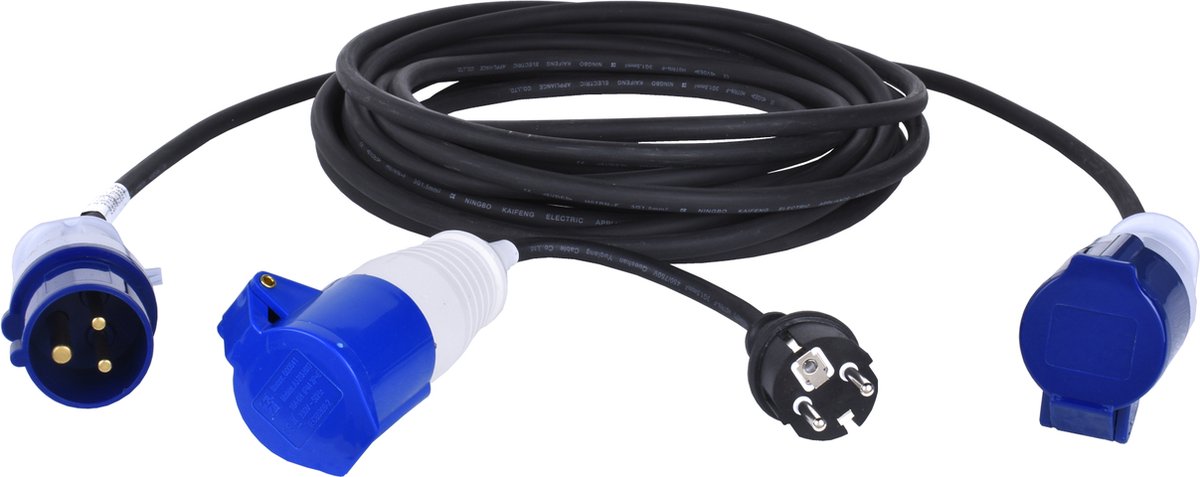 Verlengkabel Camping - Schuko naar CEE - 10 Meter + Verloopstekker - IP44 - 16A - 3500W