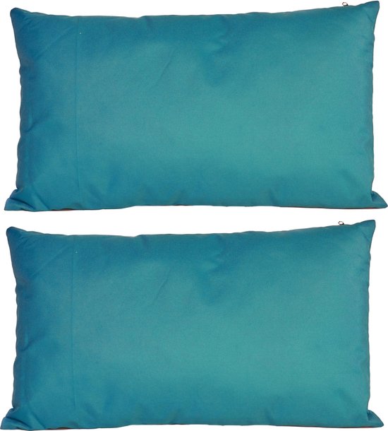 2x Bank/sier kussens voor binnen en buiten in de kleur petrol blauw 30 x 50 cm - Tuin/huis kussens