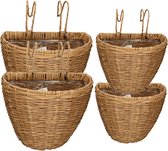 Set de 4x paniers de balcon/corbeilles à plantes/jardinières en rotin marron 42 et 38 cm