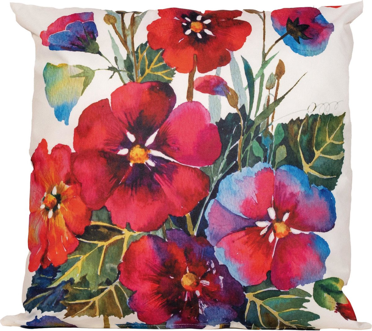 1x Bank/sier kussens wit voor binnen en buiten bloemen print 45 x 45 cm - Tuin/huis kussens