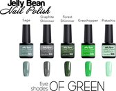 Jelly Bean Nail Polish Gel Nagellak New - Five shades of green - voordeelset - UV Nagellak 8ml