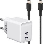GaN Snellader met dubbele USB C Poort + Stevige USB-C Kabel 1 Meter - 35W Oplader - Adapter met Super Fast Charge 2.0