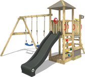 WICKEY speeltoestel klimtoestel Smart Savana met schommel & antracietkleurige glijbaan, outdoor kinderspeeltoestel met zandbak, ladder & speelaccessoires voor in de tuin
