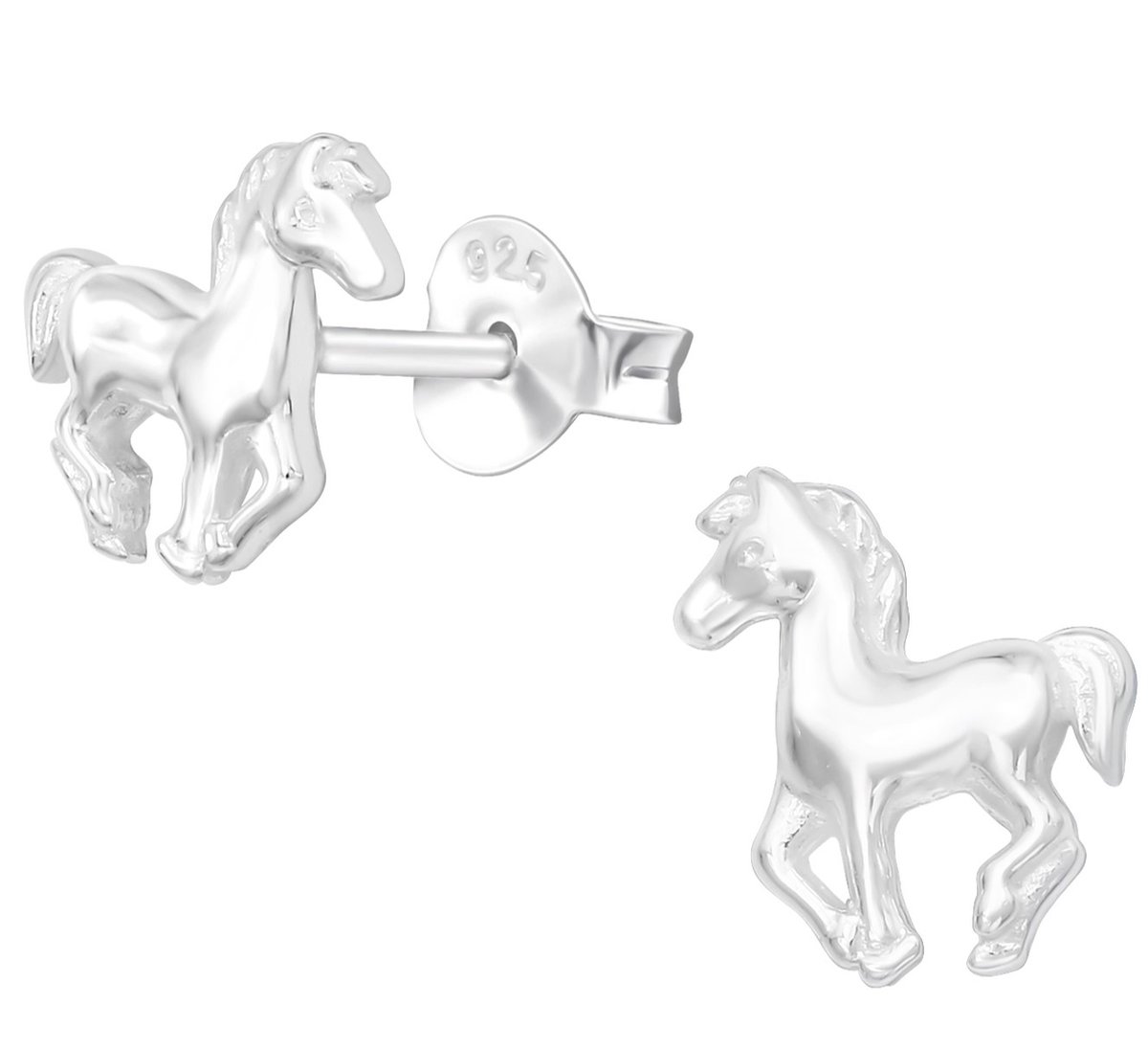 Joy|S - Zilveren paard oorbellen - 6 x 7 mm - massief egaal zilver - veulen kinderoorbellen