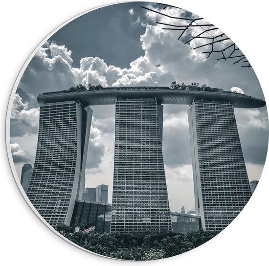 WallClassics - PVC Schuimplaat Muurcirkel - Marina Bay Sands Hotel - Singapore - 20x20 cm Foto op Muurcirkel (met ophangsysteem)