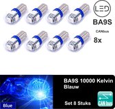 8 Stuks Autolampen BA9S T11 T4W  - Led Signal Light - 12V - Knipperlicht - 3030SMD Blauw - 10000k -