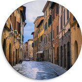 WallClassics - Dibond Muurcirkel - Klein Straatje - Italië - 50x50 cm Foto op Aluminium Muurcirkel (met ophangsysteem)