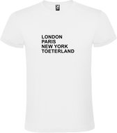 wit T-Shirt met London,Paris, New York , Toeterland tekst Zwart Size XXXXXL