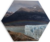 WallClassics - PVC Schuimplaat Hexagon - Regenboog onder aan Berg bij IJskappen - 30x26.1 cm Foto op Hexagon (Met Ophangsysteem)