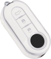 Zachte TPU Sleutelcover - Wit Zilver Metallic - Sleutelhoesje Geschikt voor Fiat 500 / 500L / 500X / 500C / Panda / Punto / Stilo - Sleutel Hoesje Cover - Auto Accessoires