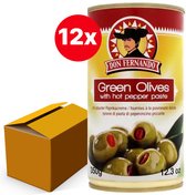 Groene olijven gevuld met pikante paprikapasta 350g - Doos 12 stuks
