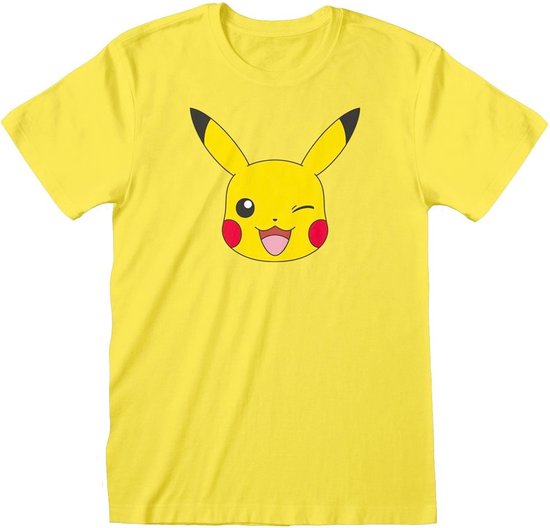 Pokemon T-shirt geel Pikachu - happy face - XL