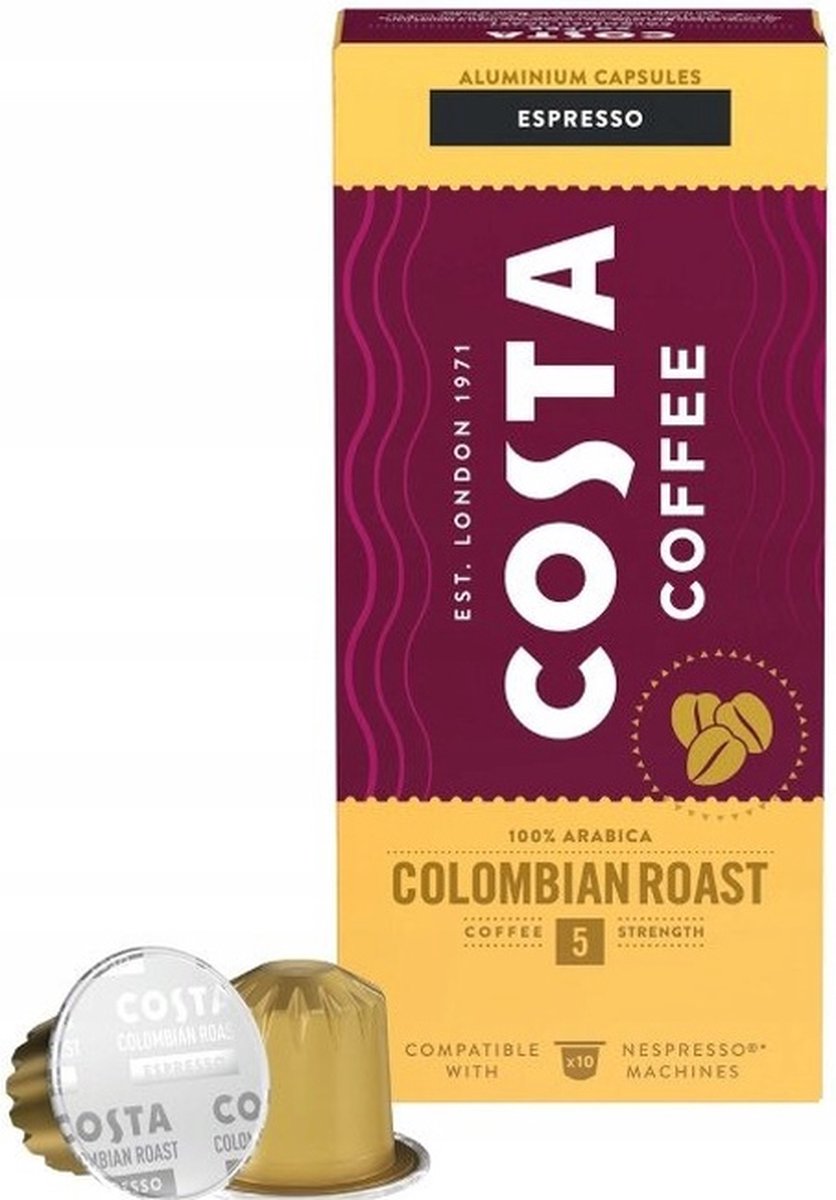 Costa Coffee De Colombiaanse Roast-capsules, compatibel met Nespresso ESPRESSO / 50 capsules
