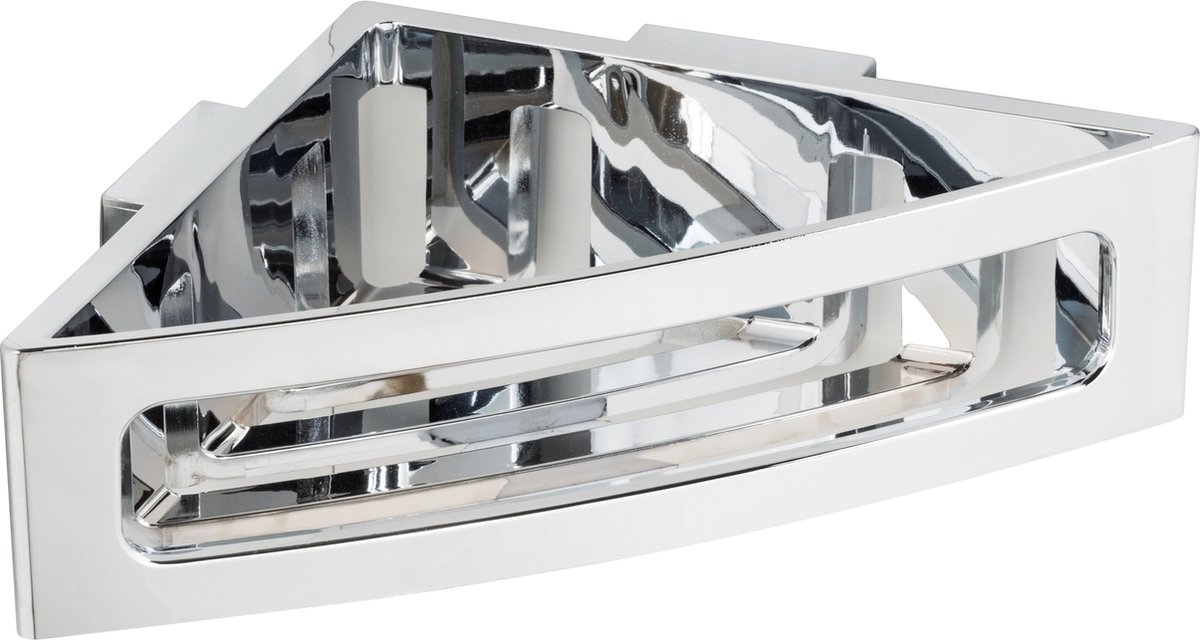 WENKO Turbo-Loc Bralia Hoekrek chroom 35x9cm - Doucherek - Douchemand - Bevestigen zonder boren - Zelfklevend