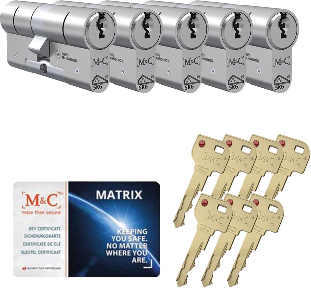 M&C Matrix SKG*** cilinderslot gelijksluitende set van 5