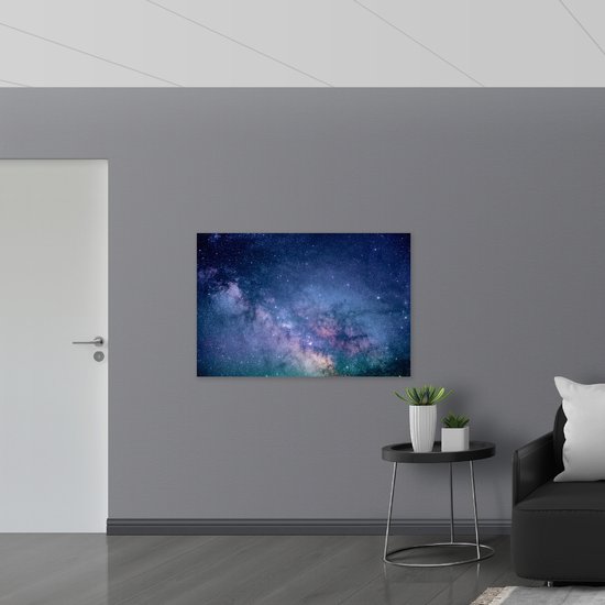 WallClassics - Toile - Blauw avec ciel violet et étoiles - 120x80 cm Photo sur toile (Décoration murale )