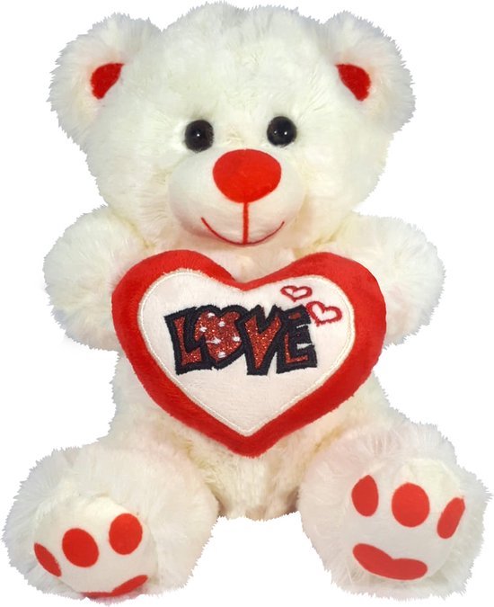 Kaliber Storen vervangen Witte pluche knuffelbeer met I love you hartje 22 cm - valentijn cadeautje  voor hem of... | bol.com