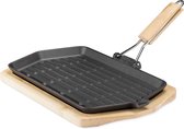 Navaris gietijzeren pan met inklapbaar handvat - Braadpan voor fajitas - Met houten onderzetter - Geschikt voor alle warmtebronnen