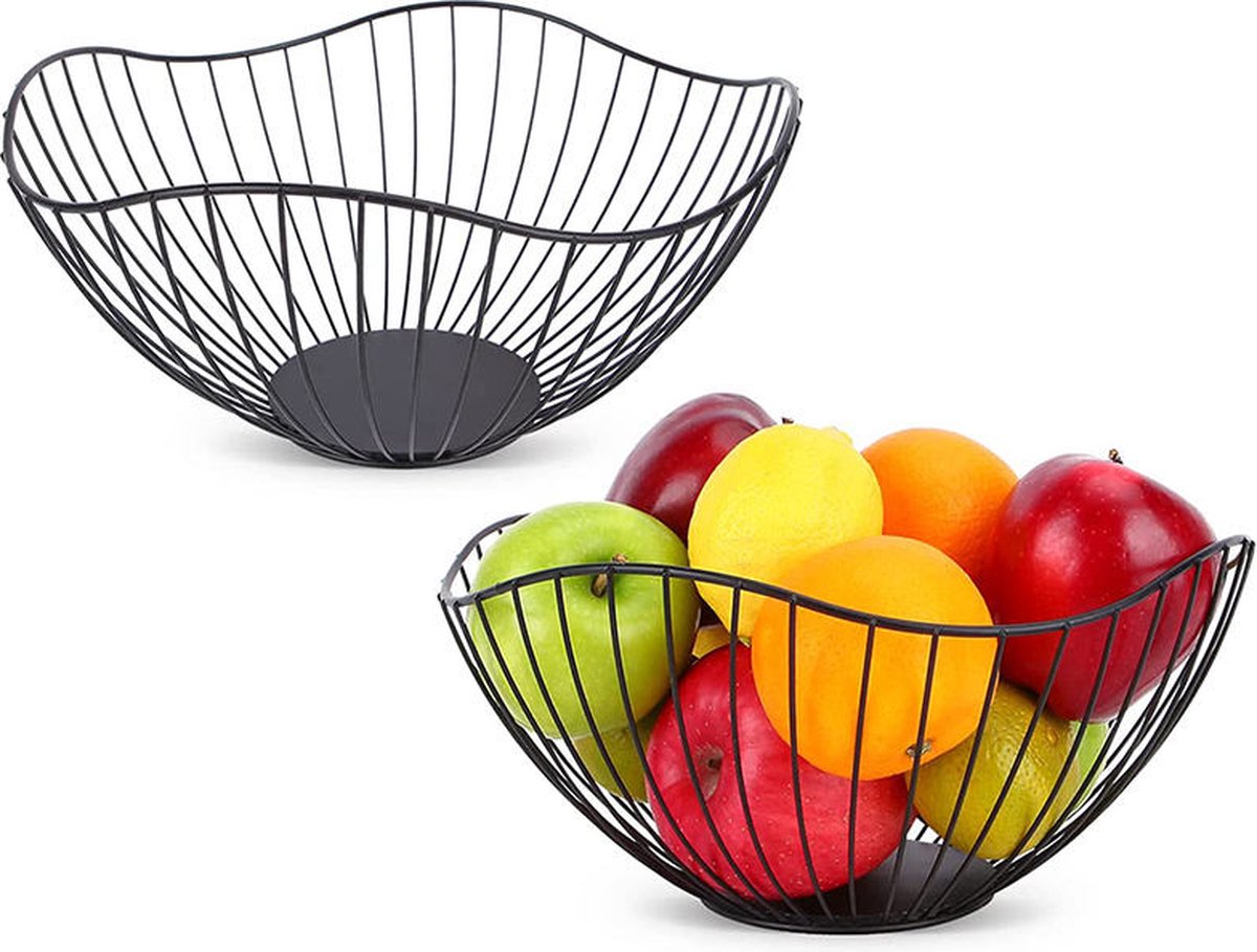 Fruitschaal - Fruitmand - Keuken accessoires - Modern - Keuken organizer - Zwart Metaal