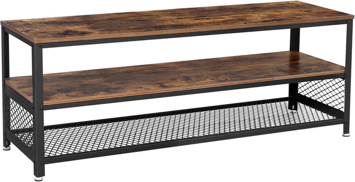 Televisietafel - Met 3 Planken - Industriële stijl - Zwart