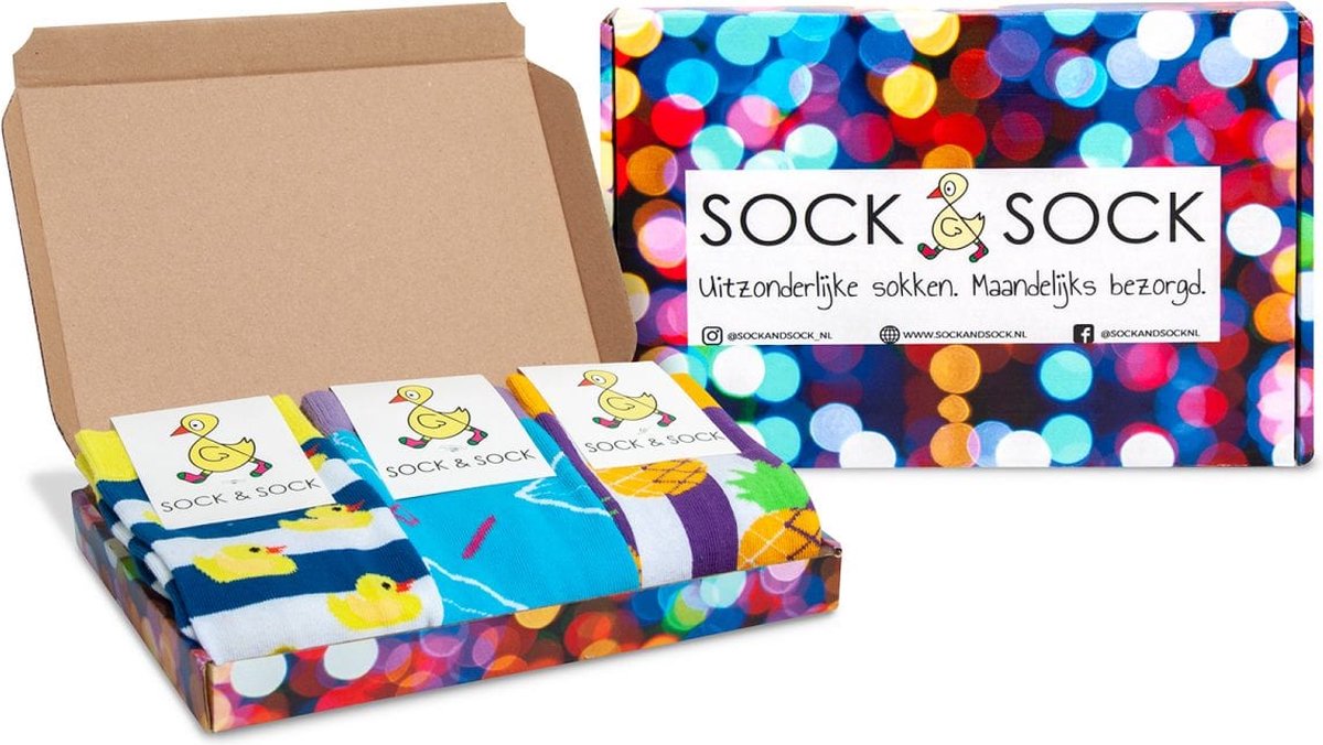 Surprise Box 3 Paar | 3 day pack | 3 paar sokken | Leuk als cadeau | Multi-color | Herensokken en damessokken | Leuke, grappig sokken | Funny socks that make you happy | Sock & Sock