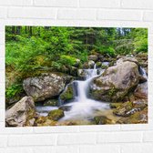 Muursticker - Mooie Waterval tussen Rotsen in het Bos - 80x60 cm Foto op Muursticker