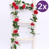2 Stuks Rozen Slinger - Kunstbloemen slinger - Balkon decoratie - Zomerbloem- 145cm - Klimroos rood - Bruiloft Decoratie – Trouwen -Trouwdag bloemen