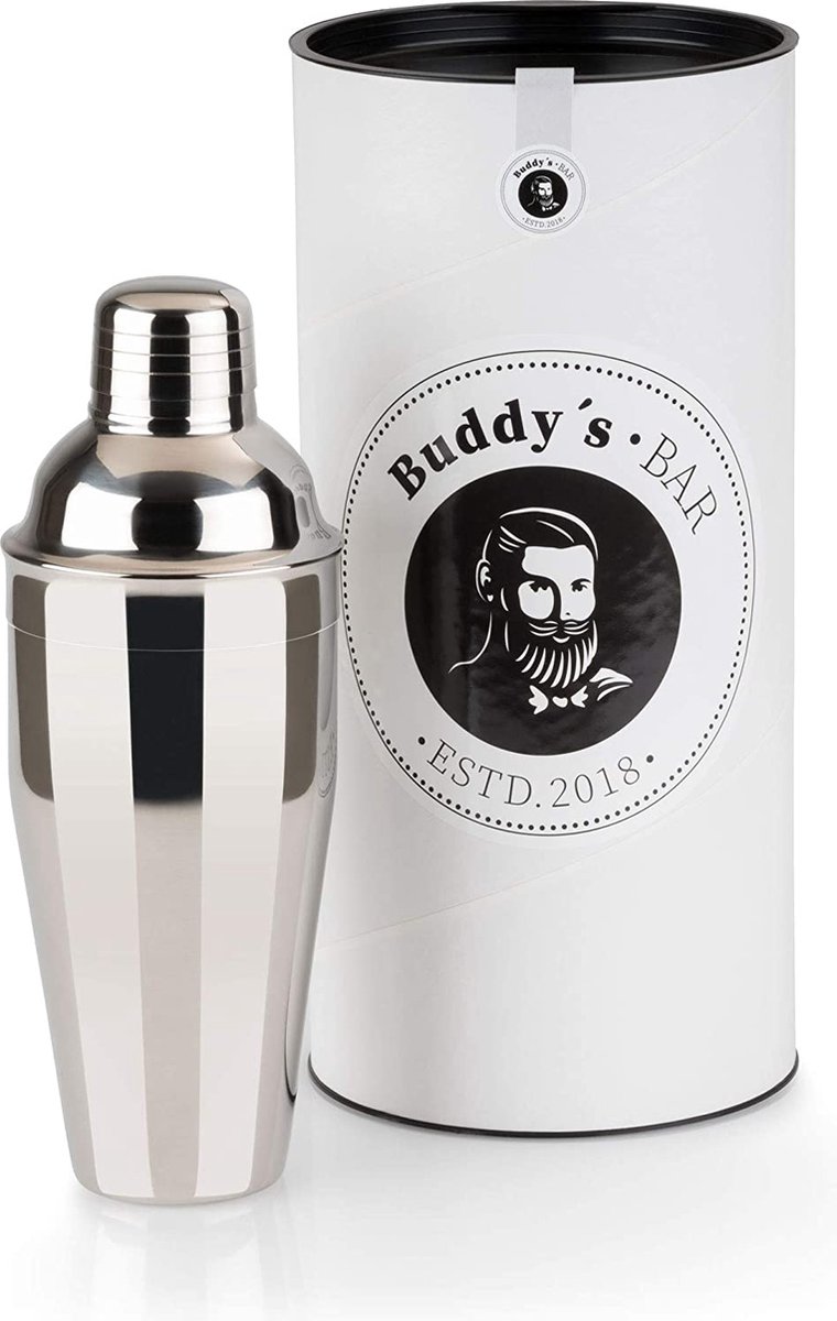 Buddy's Bar Classic bar shaker cocktailshaker - 700 ml - gepolijst roestvrij staal - met geschenkdoos